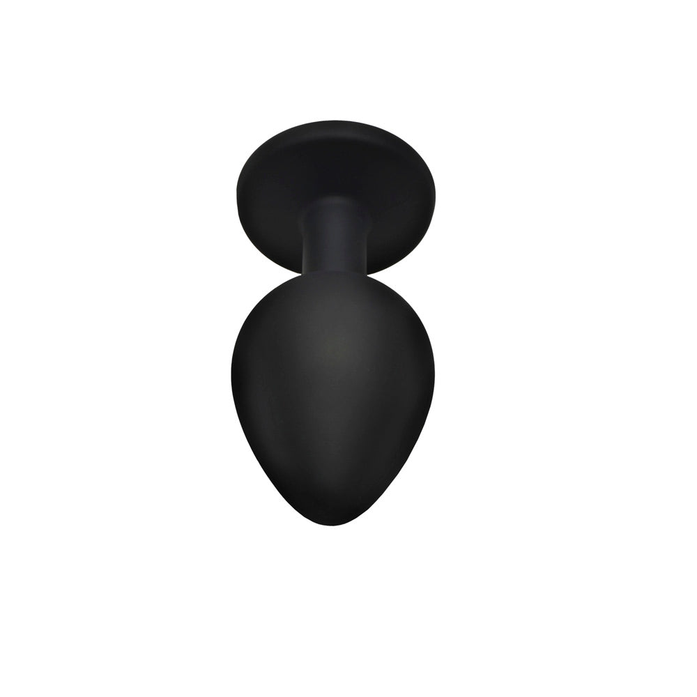 Black silicone anal plug with a flared base.