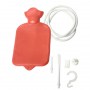 Red enema bag kit with hose and plastic tips.