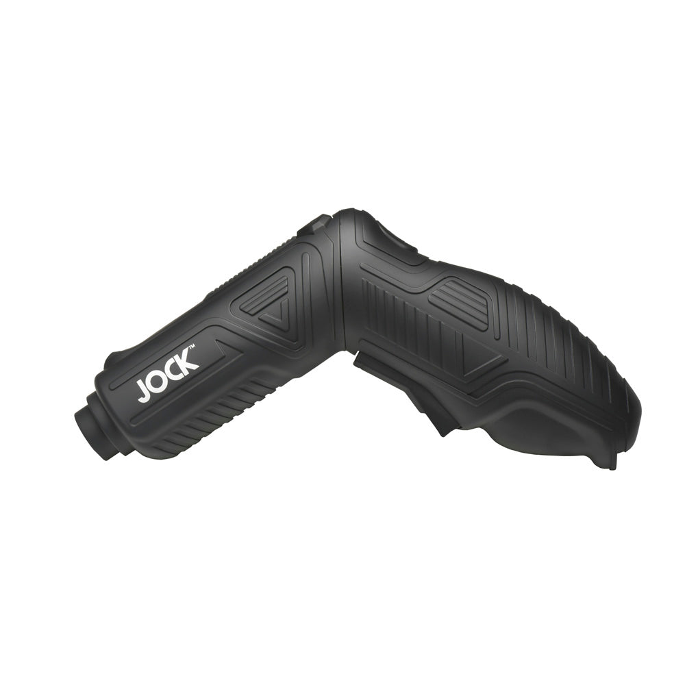 Black automatic penis pump with textured grip and "JOCK" logo.