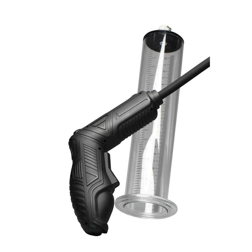 Automatic penis pump with black handle and clear cylinder.