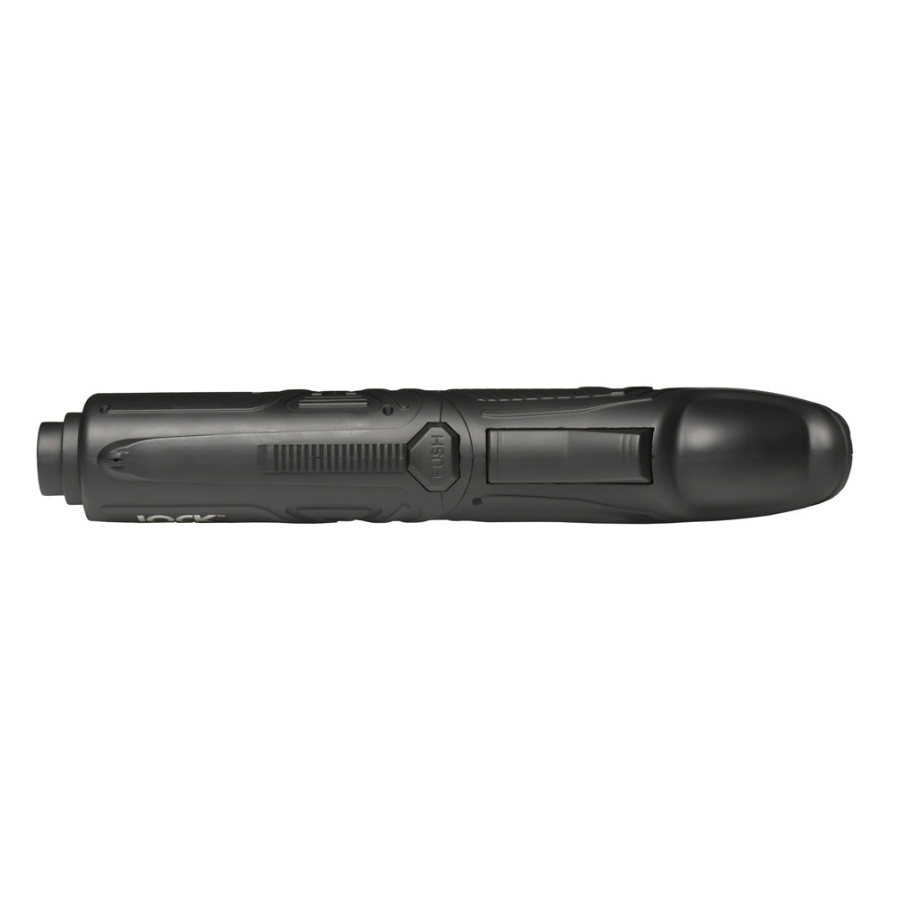 Black automatic penis pump with a textured grip and a "PUSH" button.