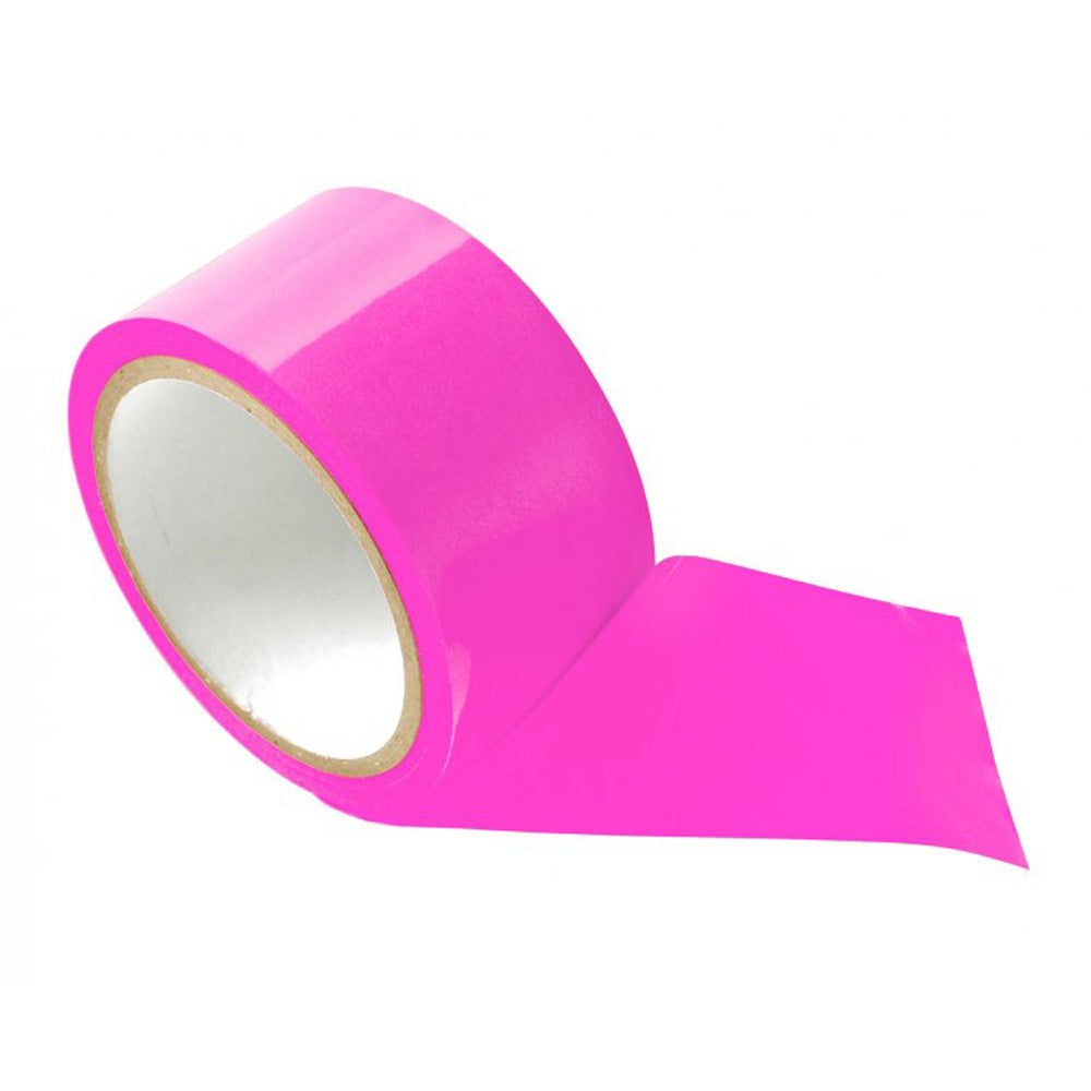 Pink PVC bondage tape, non-sticky, 20m length.