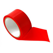 Red PVC bondage tape unwound from a roll.