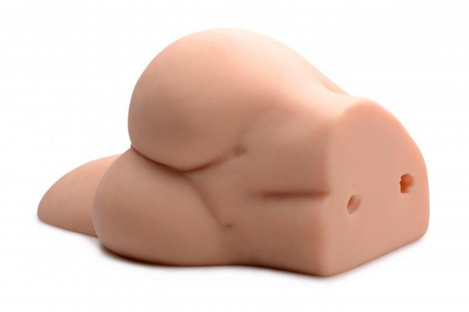 Realistic TPR dual hole masturbator with textured openings.