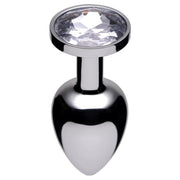 Small chrome steel anal plug with a jewel-like accent.