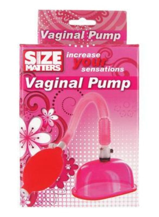 Vaginal pump kit with red bulb, clear tube, and pink cylinder.