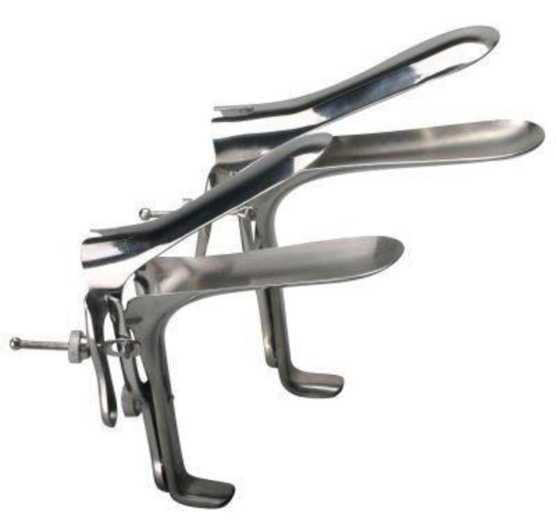 Graves stainless steel speculum, medium size, with adjustable screw.