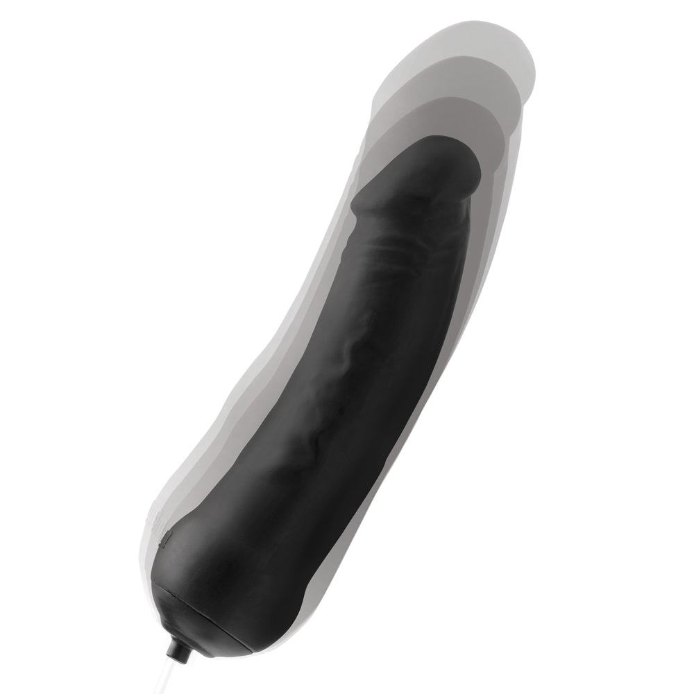 Inflatable black silicone textured dildo with pressure valve.