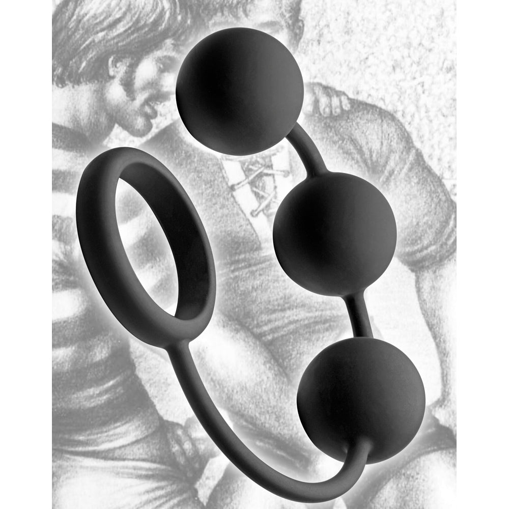Black weighted silicone anal ball cock ring.