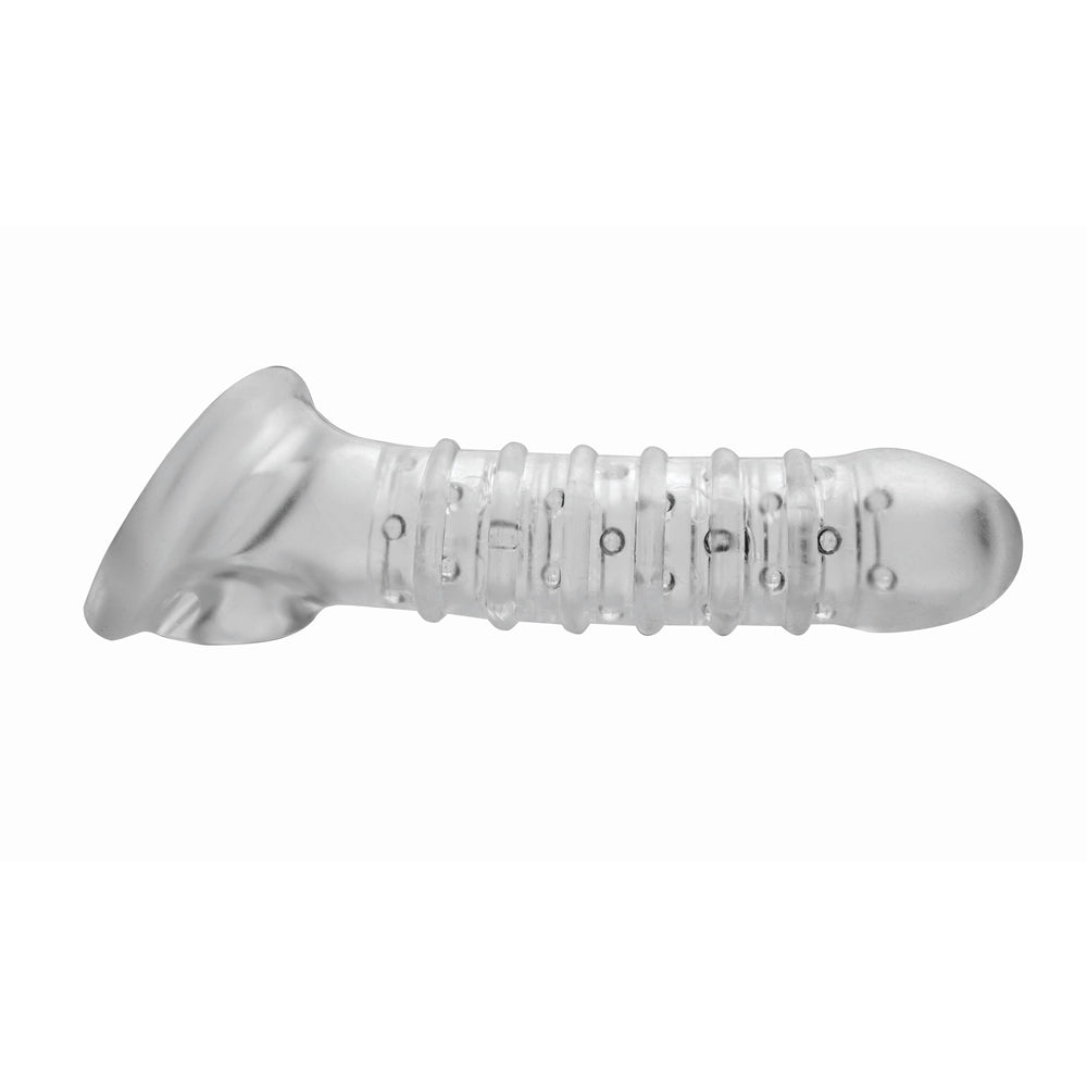 Clear textured girth enhancer sleeve with a ball strap.