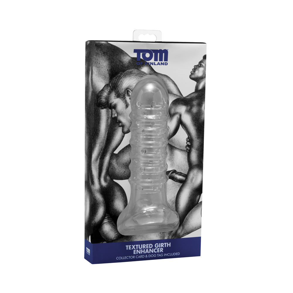 Clear textured girth enhancer sleeve with a ball strap.
