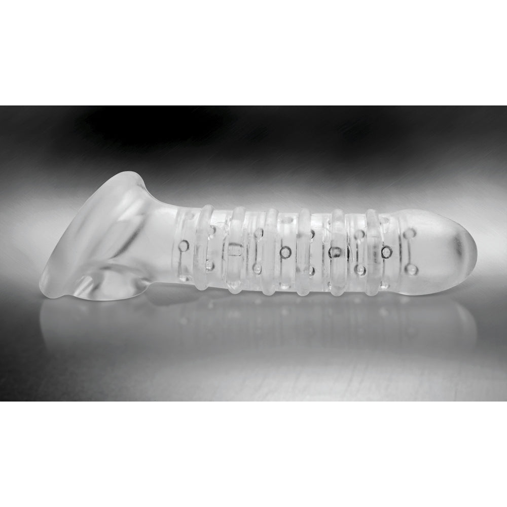 Clear textured girth enhancer sleeve with ball strap.