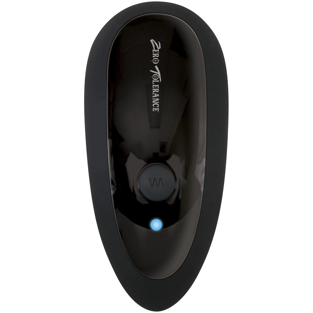 Black prostate massager with "Zero Tolerance" text and a blue indicator light.