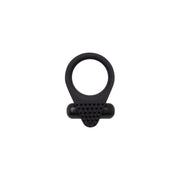 Black silicone vibrating cock ring with textured nubs.
