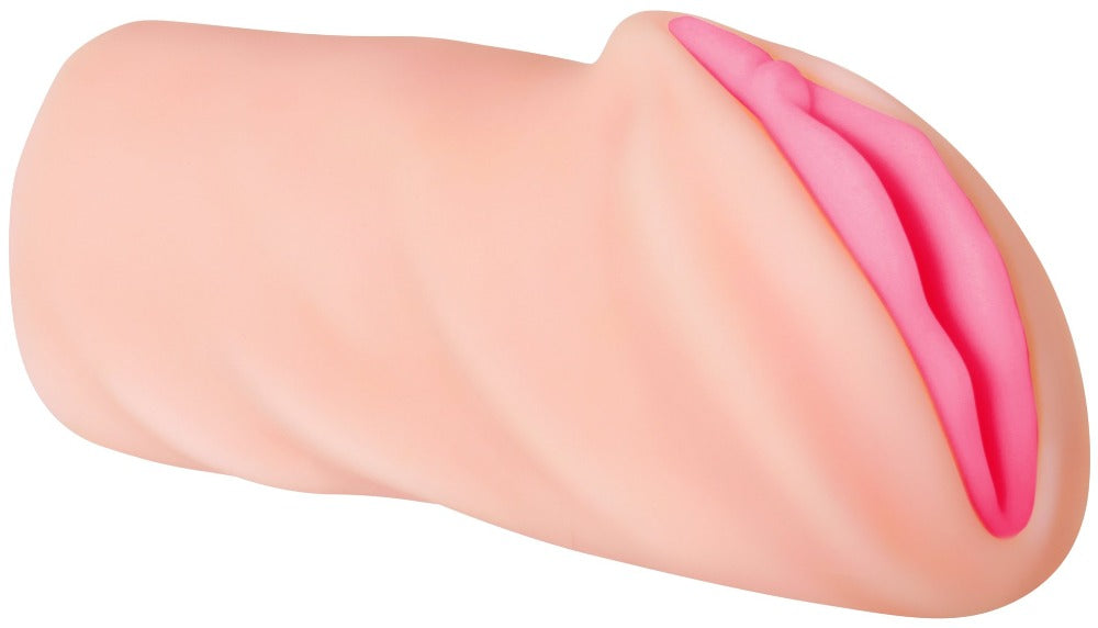 Realistic pink vaginal stroker with textured interior.