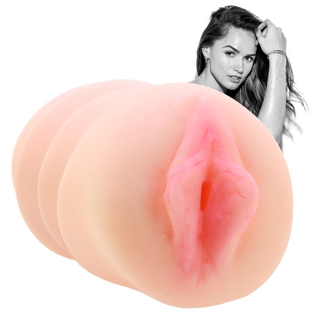 Realistic vaginal stroker with textured channel.