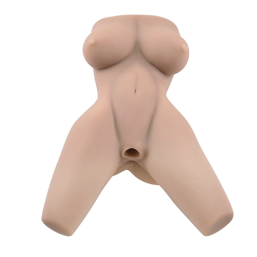 Realistic textured body stroker with vibrating ring in flesh-colored TPE.