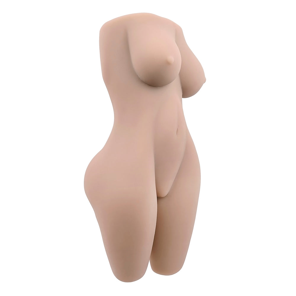 Realistic female torso stroker with textured interior and vibrating ring.