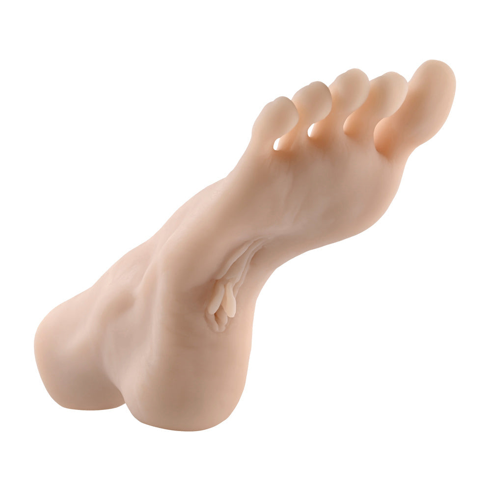 Realistic TPE foot fetish toy with lifelike toes and a discreet opening.