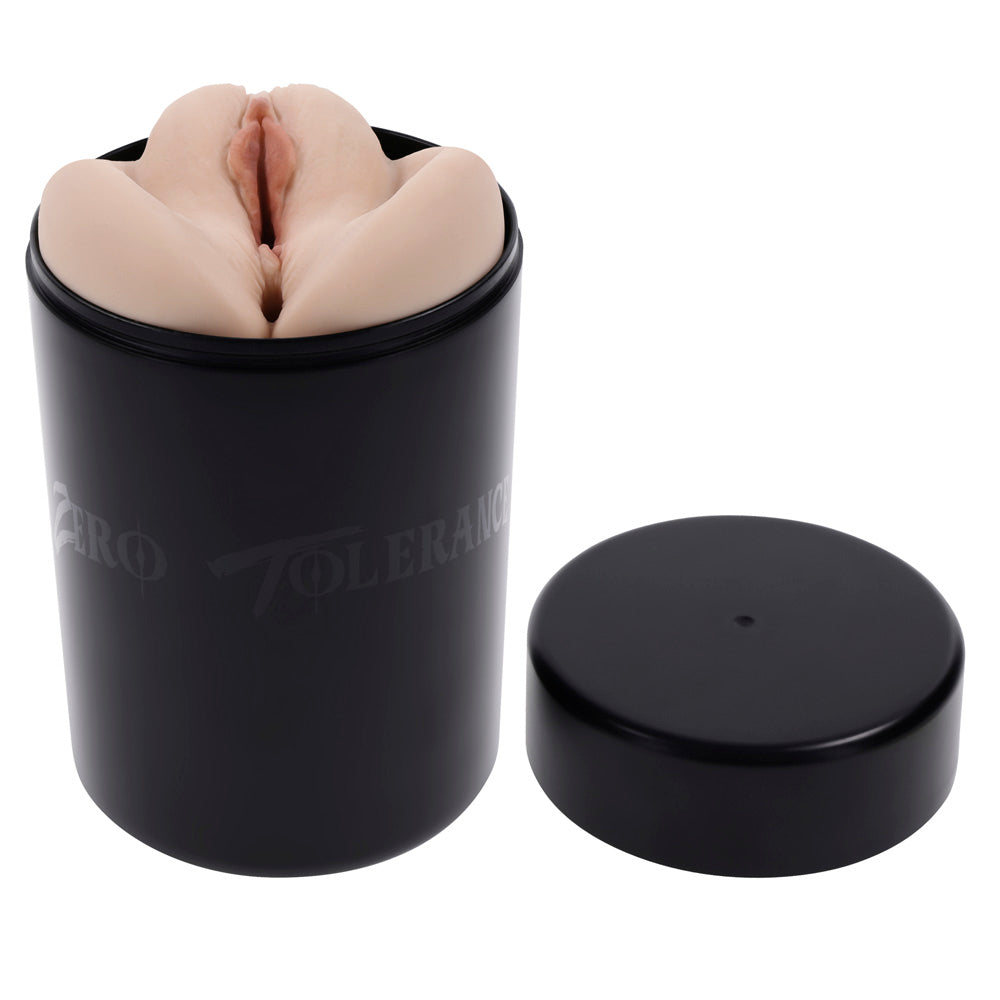 Lisa Ann dual-entry stroker in a black waterproof canister.