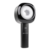 A black and silver rechargeable stroker with a textured white interior.