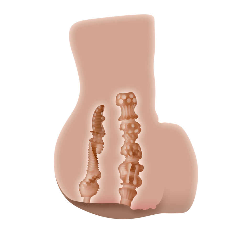 A dual motor stroker with textured internal channels.