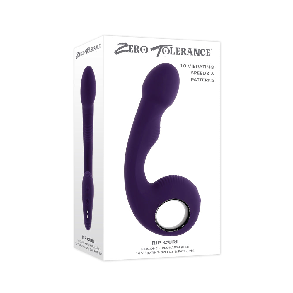 A purple Zero Tolerance Rip Curl vibrator with a curved shape and textured handle.