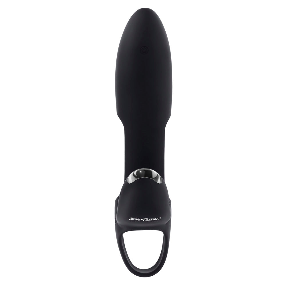 Black vibrating sleeve with a ring and remote control.