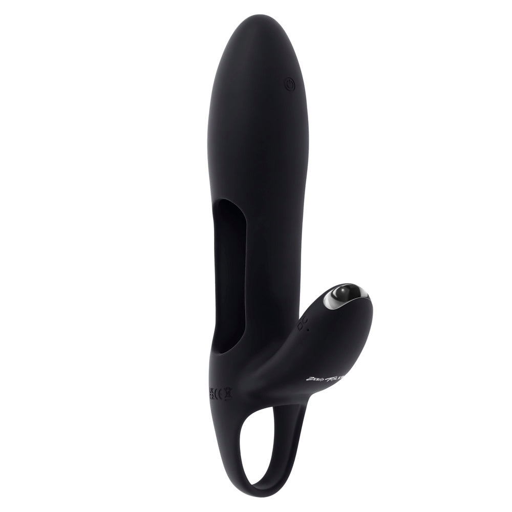 Black vibrating sleeve with a loop and a metal tip.