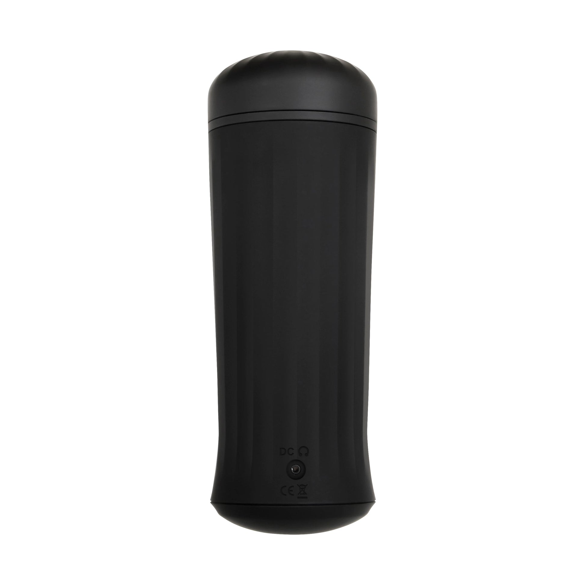 Black vibrating male stroker with suction cup base.