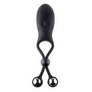 Black adjustable cock ring with steel balls.
