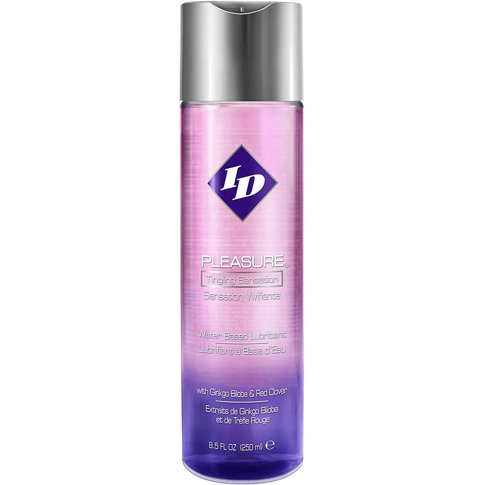 ID Pleasure Tingling Water-Based Lubricant bottle with purple and pink gradient.