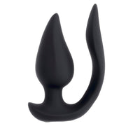 Black silicone plug with a curved handle and a teardrop-shaped insertable end.