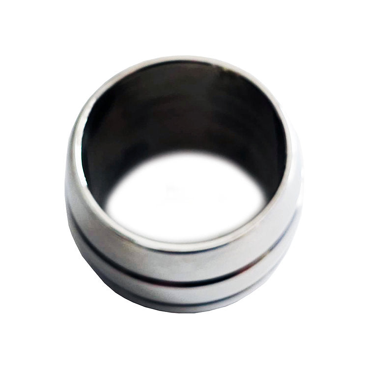 Stainless steel round cock ring with three horizontal bands.