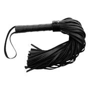 Black leather flogger with a leather handle and a loop.