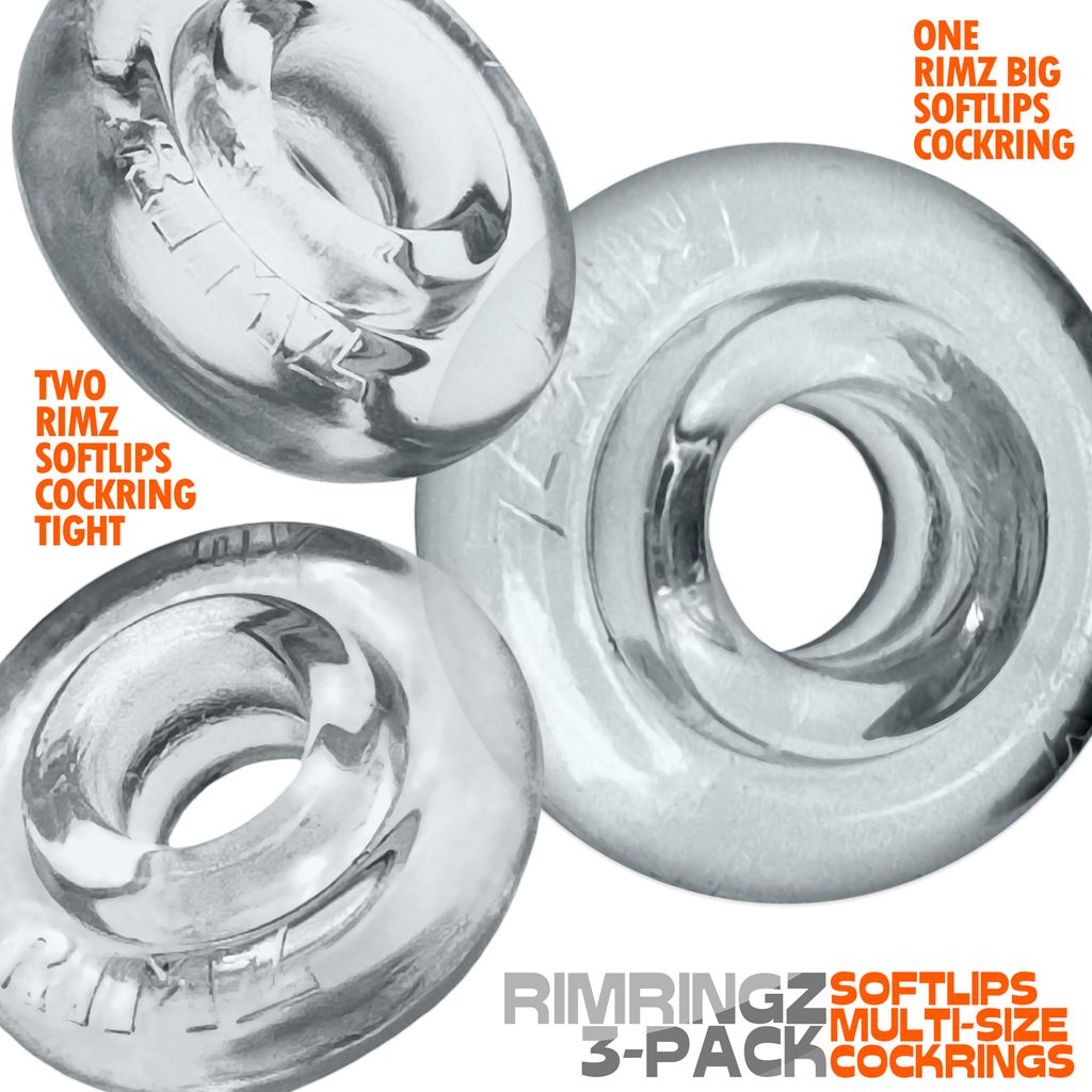 Clear Rimringz soft lips cock rings in three sizes.
