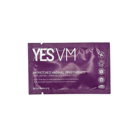 YES VM vaginal moisturizer sachet with product information.