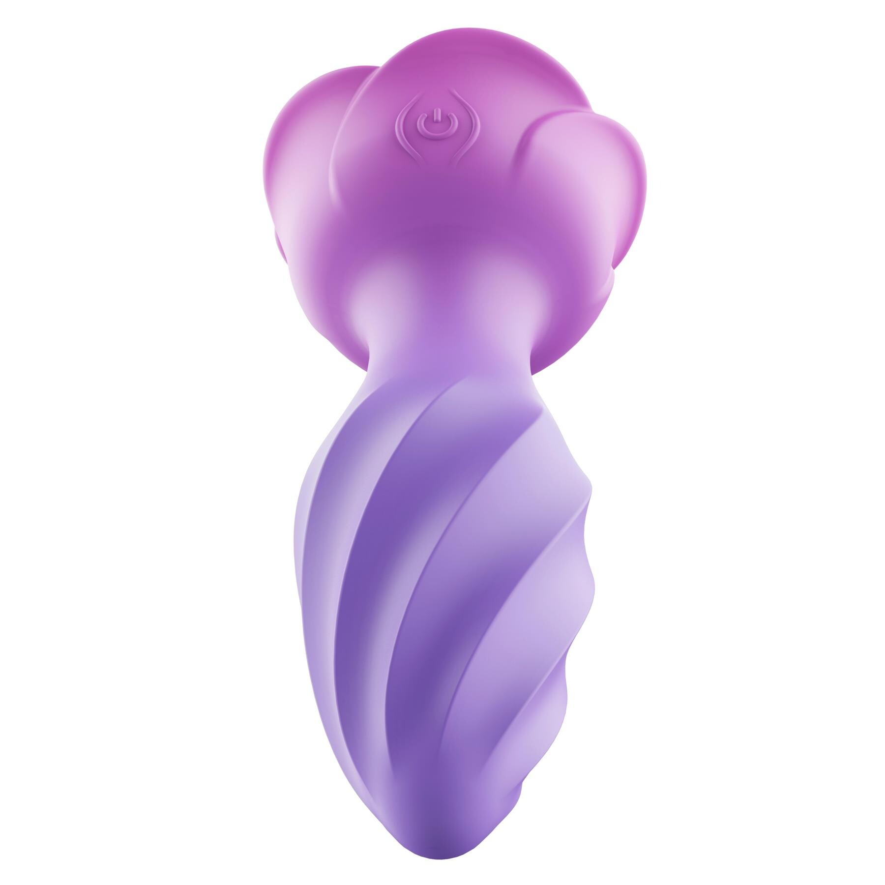 A purple anal plug with a rose-shaped top and a twisted shaft.