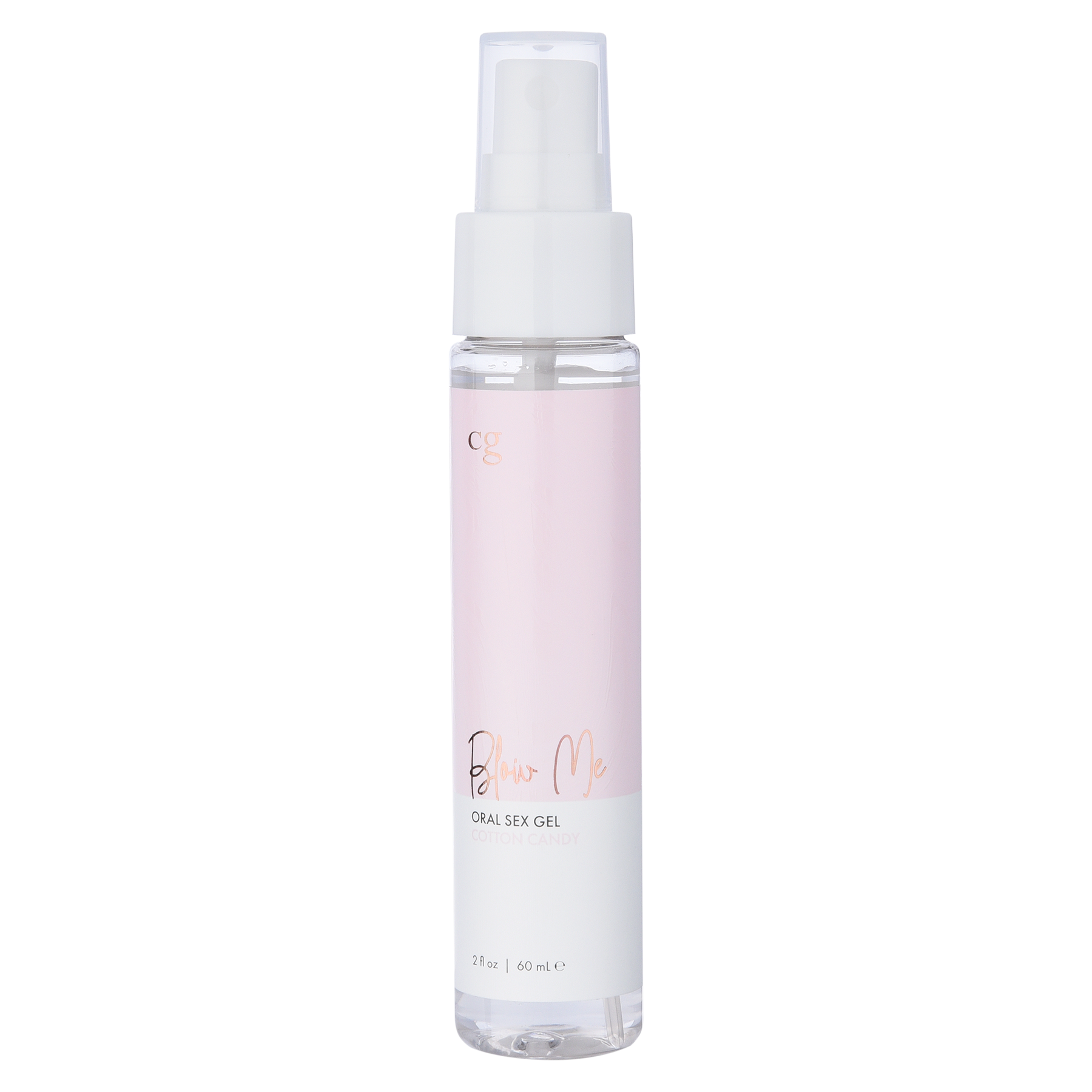 CG Cotton Candy Oral Sex Gel in a clear spray bottle with a pink label.