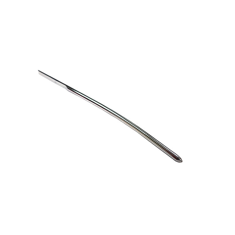 A 5mm stainless steel urethral dilator with a pointed tip.