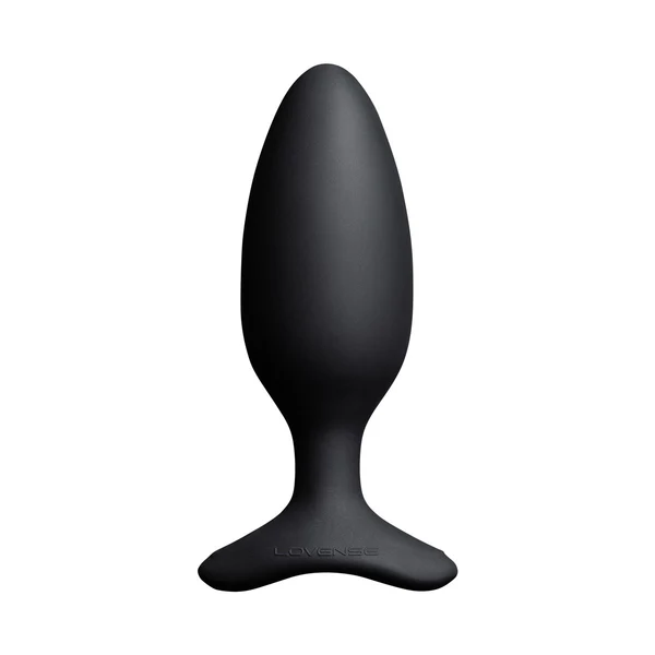 Black app-controlled vibrating butt plug with a flared base.