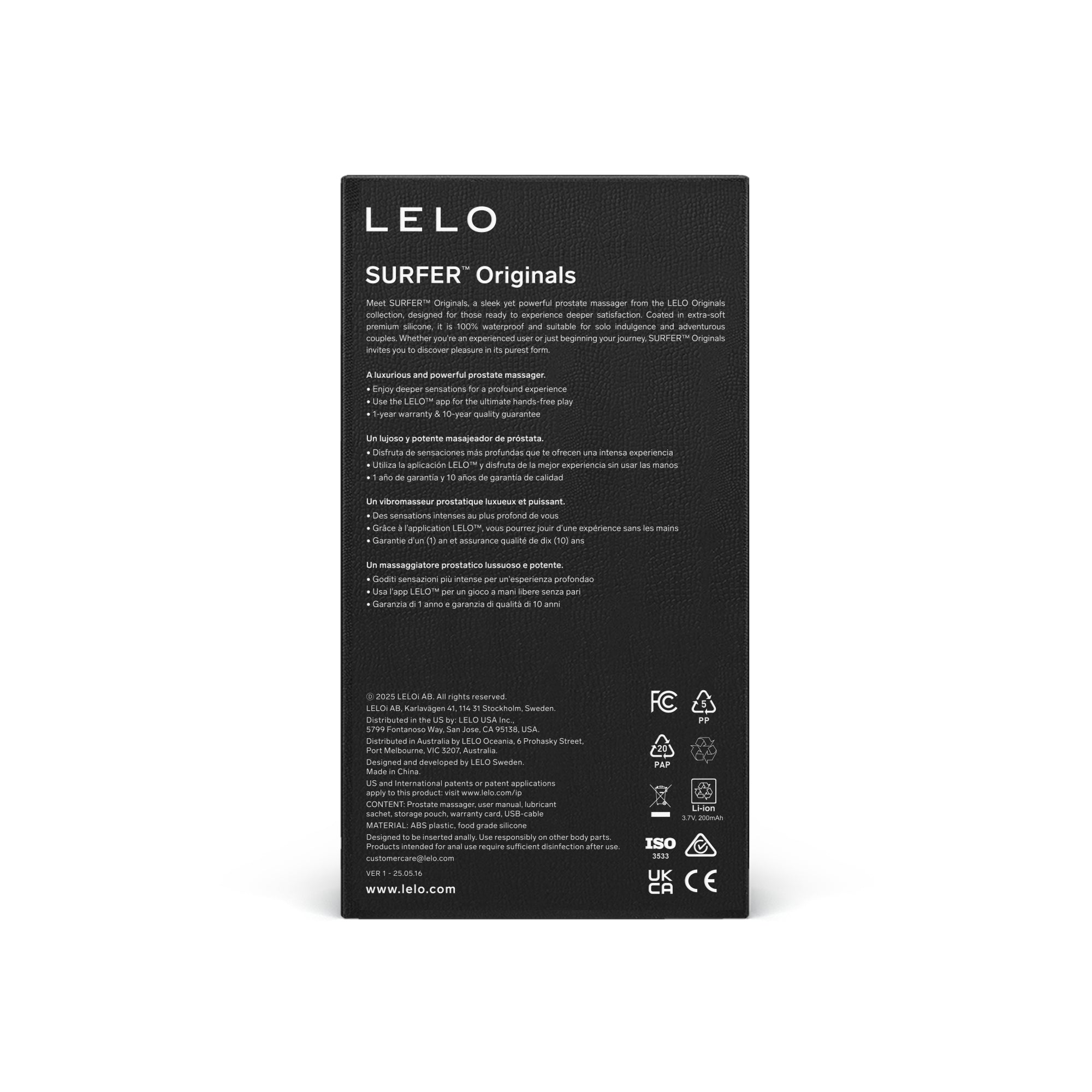 LELO SURFER Originals app-controlled waterproof prostate massager.