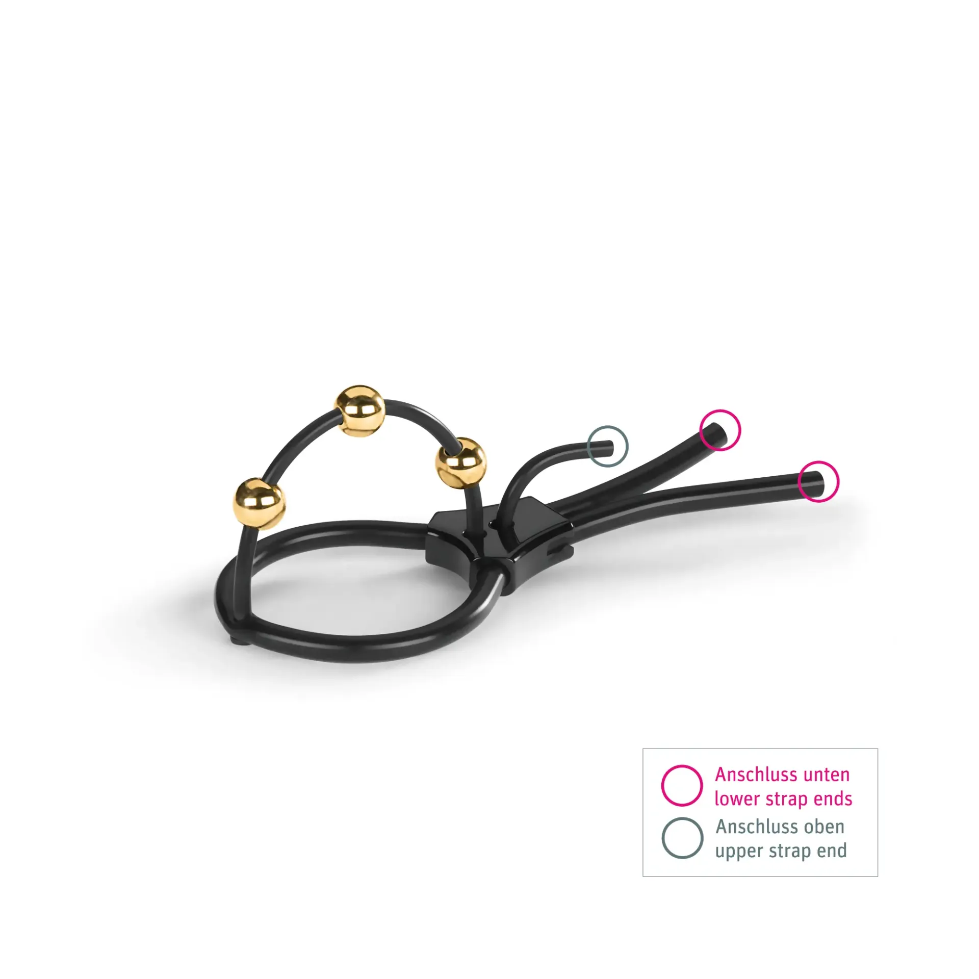 E-Stim Corona Strap with gold plated balls and adjustable slings.