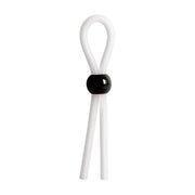 White silicone lasso cock ring with an adjustable black bead locker.