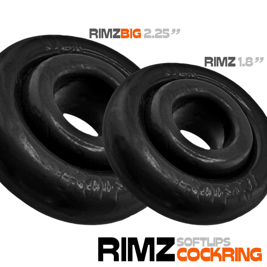 Two black rubber cock rings, one labeled 2.25 inches and the other 1.8 inches.