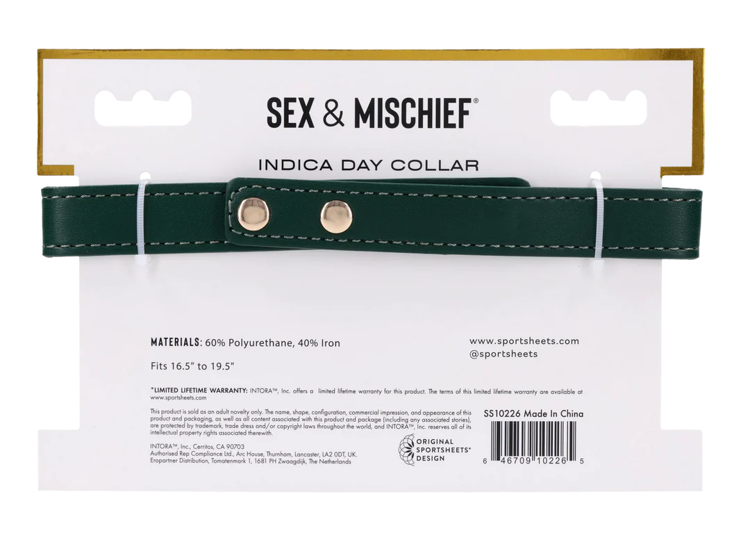 Emerald green faux leather day collar with gold hardware.