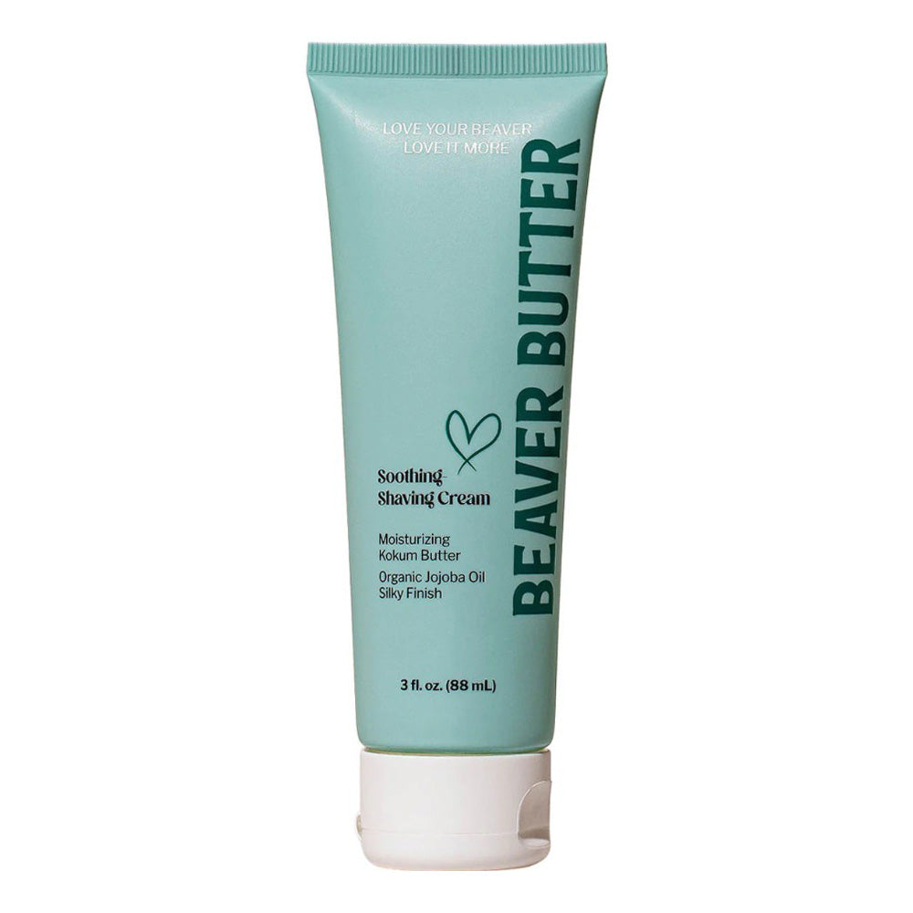 A tube of Beaver Butter Soothing Shaving Cream with Kokum Butter and Jojoba Oil.