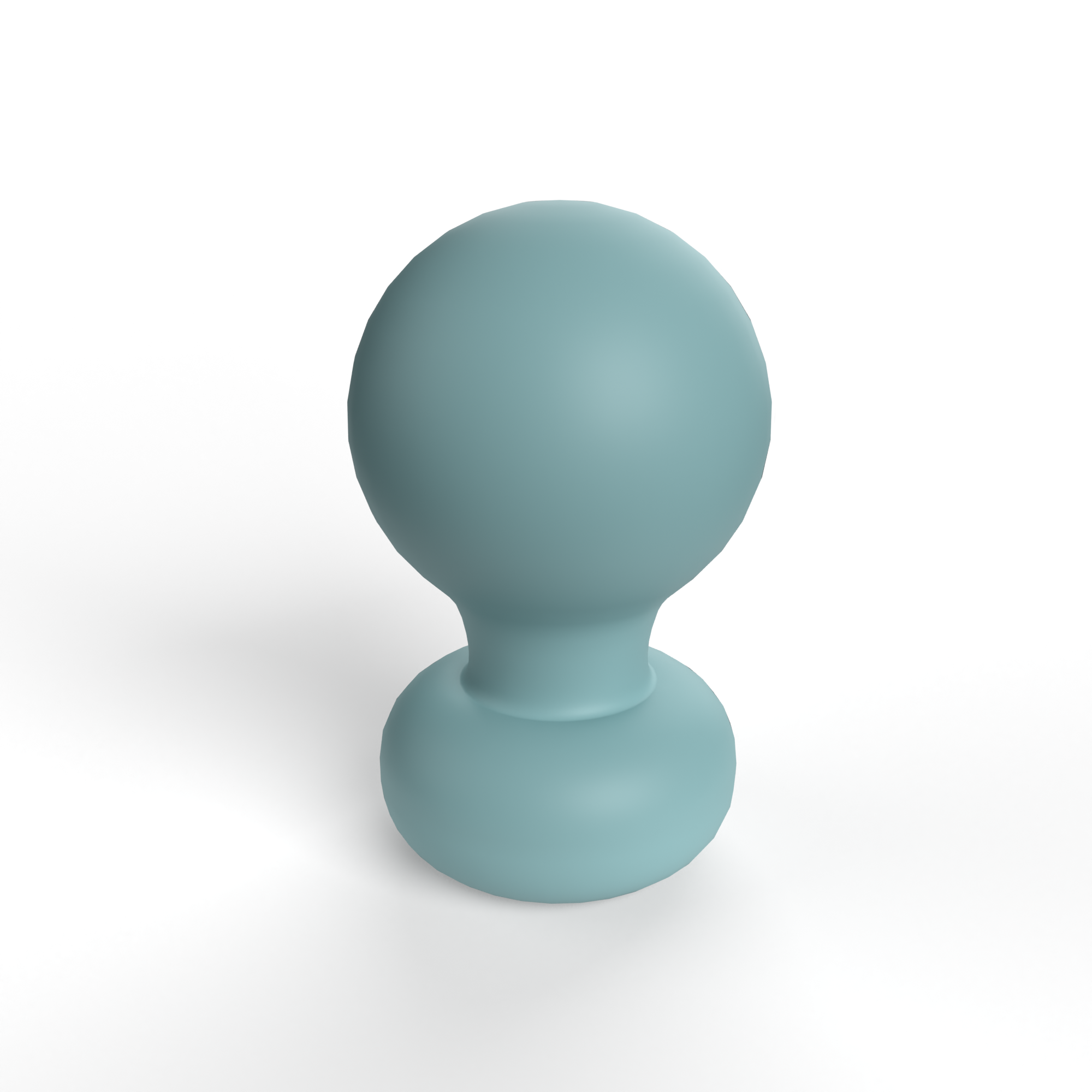 Powder blue silicone palm vibrator with a rounded top and base.