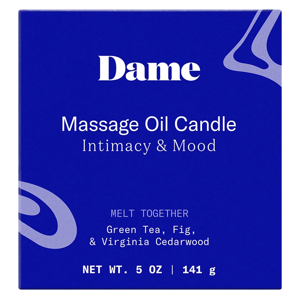 Dame Massage Oil Candle in Green Tea, Fig, and Virginia Cedarwood scent.