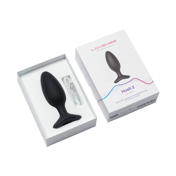 Lovense Hush 2 app-controlled vibrating butt plug in black.